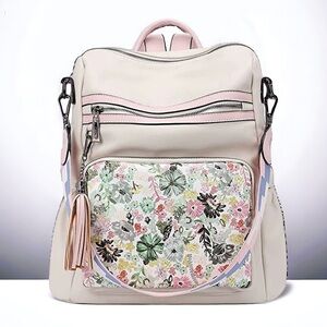 CLUCI pale pink floral vegan leather backpack